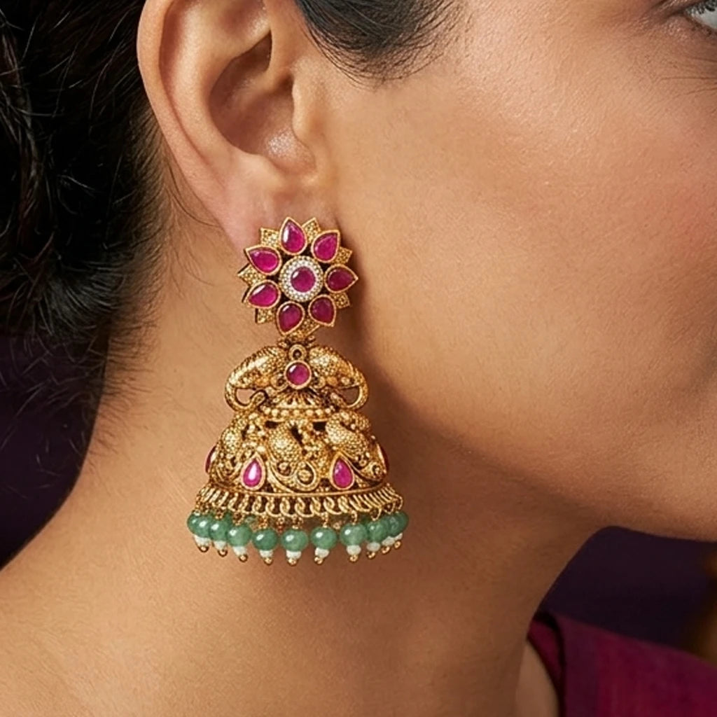 Elegents' Peacock Jadau Wedding Jhumka